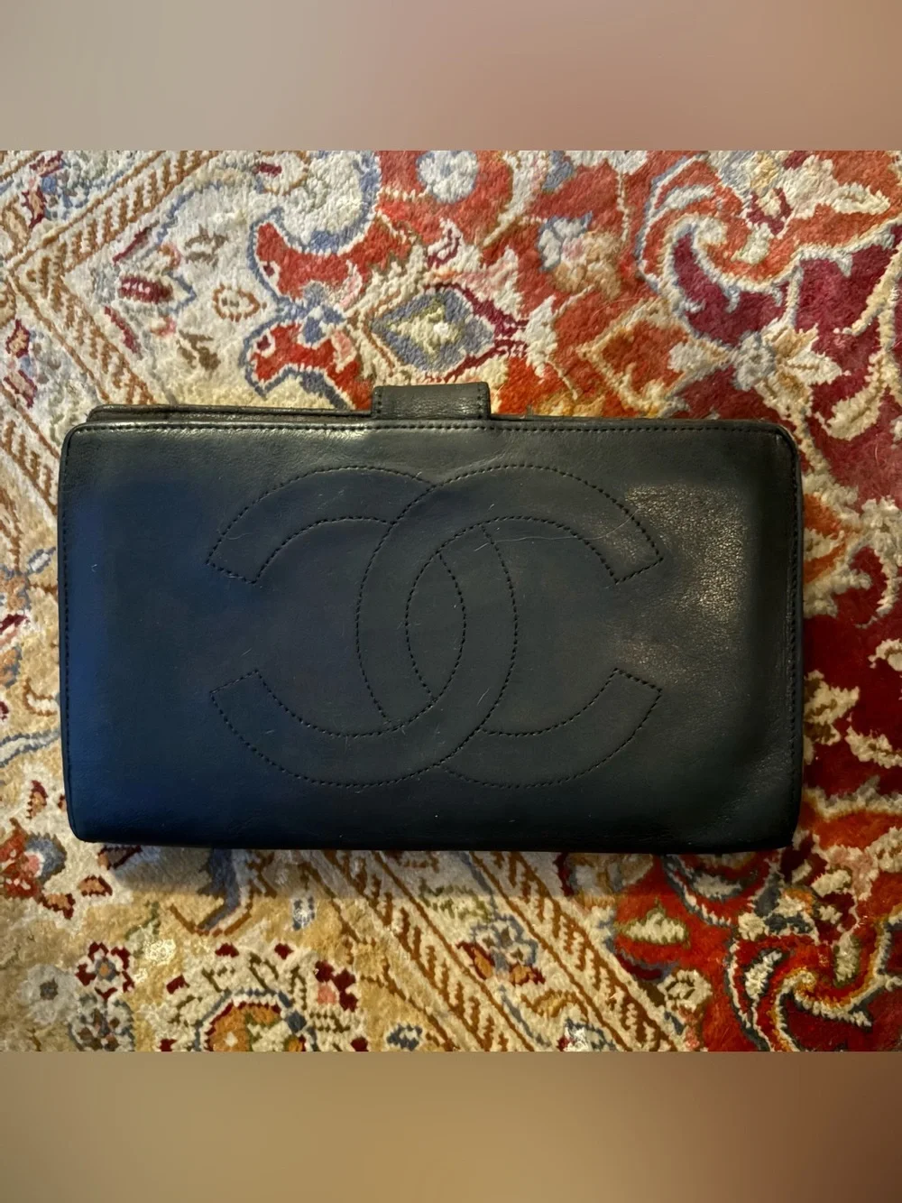 CHANEL Vintage CC Black Leather Wallet